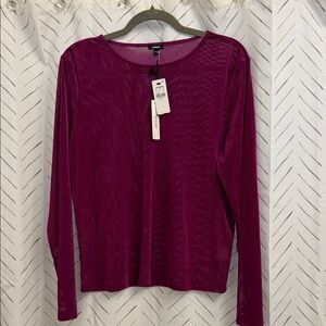 Express Sheer Long Sleeve Top in Fuchsia with Metallic Sparkle